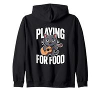 Jouer pour la Nourriture Chat Mignon Guitare Musicien Sweat à Capuche