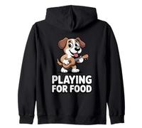 Jouer pour la Nourriture Chien Mignon Guitare Musicien Sweat à Capuche