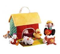 Jouet 1ere Age Ferme transportable, Tracteur et Animaux en Tissu - Maison d'activites - Set Imagination Bebe + Carte Tigre - a partir de 18 Mois