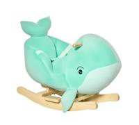 HOMCOM Jouet à Bascule Baleine - Effet sonore Chant Baleine - Fauteuil intégré, Ceinture de sécurité - Bois peuplier Peluche Courte Polyester Turquoise Clair