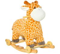 HOMCOM Jouet à Bascule Girafe et Porteur sur roulettes 2 en 1 Fonction sonore mugissement Bois peuplier Peluche Courte Polyester tacheté, pour 36-72 mois, inclus manuel