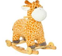 HOMCOM Jouet à Bascule Girafe et Porteur sur roulettes 2 en 1 Fonction sonore mugissement Bois peuplier Peluche Courte Polyester tacheté, pour 36-72 mois, inclus manuel