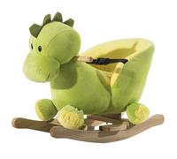 HOMCOM Jouet à Bascule Dinosaure Ceinture de Sécurité Effet Sonore Verte | 32 Chansons, pour Enfants de 18+ Mois, Bois, Peluche