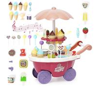 Jouet à Crème Glacée, Jouet Glacier Ensemble, Crème Glacée Ensemble de Jeu, Chariot à Bonbons avec sucettes au Chocolat, Jeu d'imitation 3 Ans pour Enfants, Jeux de Rôles, Cadeau pour Fille