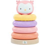 Ingenuity: ity by Ingenuity, Jouets à empiler Cutie Stacks, Nally, 4 anneaux sans BPA, support en faux bois, hibou, unisexe, à partir de 6 mois