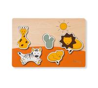 hauck Puzzle N Fit Puzzle Bebe, Jouet Bébé 1 An, Puzzle Encastrement Bois FSC, Formes Animaux, Stimulation Motricité Fine et Coordination Œil-Main, Safari Orange