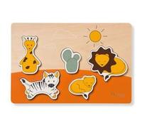 hauck Puzzle à Encastrement Bébé Puzzle N Fit en Bois, Safari Orange | Jouet d'éveil dès 12 mois, pièces en forme d'animaux faciles à saisir, bords arrondis, bois certifié FSC