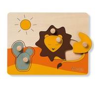 hauck Puzzle N Sort Puzzle Bebe, Jouet Bébé 1 an, Puzzle Encastrement Bois FSC, Formes Animaux, Stimulation Motricité Fine et Coordination Œil-Main, Lion