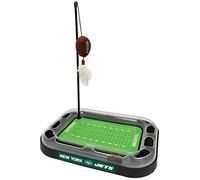 Jouet à gratter Pets First NFL New York Jets avec herbe à chat en peluche garnie d'herbe à chat et plume Jouet pour chat à suspendre et grelot interactif 5 en 1