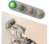 Jouet à Lécher pour Chatons et Chats de Toutes Tailles, SOMJO Boules Rotatives à l’Herbe à Chat et Matatabi avec Support Adhésif, Jouet Mural 4 en 1 pour Chat