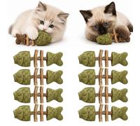 Jouet à mâcher à l'herbe à Chat et à la Vigne argentée Jouet à mâcher | Chat en forme de poisson avec des bâtons de vigne argentée et un parfum d'herbe à chat(8PCS,Catnip Flavor)