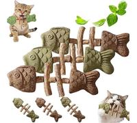 Jouet à mâcher dentaire créatif en forme d'os de poisson pour chat - Herbe à chat naturelle et bâton de nettoyage des dents de vigne, répare la santé dentaire du chat, outil de soins des dents félines