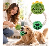 Jouet à mâcher interactif pour chien en forme de dinosaure vert en peluche pour chiots et chiens - Jouet à mâcher interactif pour l'intérieur et l'extérieur