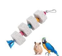Jouet à mâcher minéral pour Oiseaux avec Cloche, Pierre à aiguiser perroquets, Hamsters, Petits Animaux, Cage de Soins Suspendue, Accessoire pour Dents de Bec