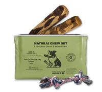 Jouet à Mâcher pour Chiot et Chien, Taille M | 2 Bois d'Olivier + Corde | 100% Naturel | Jouet Durable | Élimine Le Tartre | Baigné dans l'huile d'olive (17cm) | Corde (18cm)