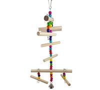 Jouet à mâcher pour oiseaux - Perchoir en bois - Échelle d'escalade - Jouets d'entraînement colorés en bois avec crochet de suspension - Support pour cage