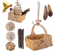 Jouet à mâcher pour oiseaux, perroquet, jouet Conure avec panier de rangement - Jouet de balle, jouet à branches pour perroquets, perruches, calopsittes, calopsittes, oiseaux d'amour et pinsons