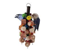 Jouet à mâcher pour perroquets - Boule en rotin coloré - Perles en bois naturel - Cors de maïs avec crochet de suspension en métal pour cage à oiseaux - Bloc à mâcher - Accessoires de cage à
