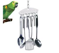 Jouet à mâcher pour perroquets - Ensemble cuillère et clochette interactifs en acier inoxydable - Après-shampoing pour oiseaux | Pelles à ronger pour conures, pinsons, cacatoès, inséparables, jouet de