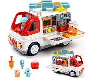 Jouet à partir de 2 ans, jouet ambulance à partir de 3 ans avec lumière et son, ambulance Montessori avec accessoires de médecin, figurines de nombreuses fonctions, jouets éducatifs, cadeaux pour