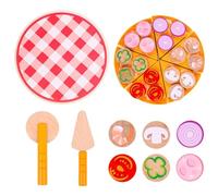 Jouet à pizza - Ensemble de jeu de 8,66 pouces | Ensemble en bois - Plateau à tranches adhésives pour aliments pour tout-petits, couleur vive, bois dur durable, cognition des couleurs, formation à la