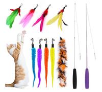 Jouet à Plumes pour Chats 11 Pièces Jouet pour Chat Peche Chat Canne a Peche Jeu Interactif avec 2 Interactif Rétractable Canne 9 Plumes de Rechange