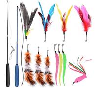 Jouet à Plumes pour Chats 13PCS, Rétractable Canne a Peche Jouet 2 bâtons de Baguette avec 11 Plumes de Remplacement Recharges