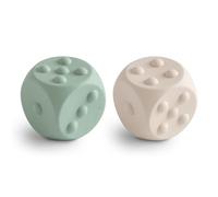 Jouet à Presser en Forme de dé Mushie | Jouet sensoriel Push & Pop | Développement de la motricité Fine | Apprentissage de l’arithmétique Simple | 100% Silicone | (Cambridge Blue/Shifting Sand)