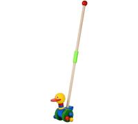 Jouet à Tirer, Canard à Pousser avec tête Mobile en Bois, Bâton à Pousser, Bois Poussez Tirer Le Long De Bébé Marche, dès 18 Mois, Taille du Manche Adaptable