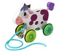 Jouet à tirer pour bébé | Jouets en bois pour bébé, joli jouet à tirer en forme de vache avec cloche, jouets bidirectionnels en bois pour tout-petits avec roue antidérapante, développement et poussée