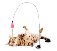Jouet à ventouse pour chat - Baguette interactive pour jeu solo | Base sous vide robuste avec fil à ressort haute élasticité et leurre vibrant pour salons, appartements et aires de jeux