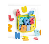 LUDI - Alphabet de Bain - 26 Lettres en Mousse EVA - Lettres adhésives pour Baignoire - Sac Filet avec ventouses - Dès 10 Mois