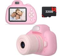 Jouet appareil photo numérique pour enfants, 48MP intégré 32GB carte SD appareil photo selfie enfants pour 3-12 ans cadeau d'anniversaire enfants jouets,Rose