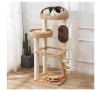 Jouet Arbre à Chat Tissé à La Main Plateau Tournant Planches de Fond Épaissies à 2 Couches avec Tapis et Coussin Arbres à Chat avec Escalier avec Capsule Spatiale Enroulé de Corde en Papier Kraft