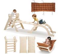 Jouet Arche Montessori Escalade Enfant Bebe - Jeux Montessori Cadeau Fille Garcon 1 2 3 4 Ans, Arc d'escalade en Bois Hêtre avec Toboggan, Échelle, Coussin, Aire de Jeux Interieur