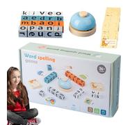 Jouet Assorti de l'alphabet - Blocs d'orthographe en Bois, Jeu d'apprentissage par Carte Flash, Ensemble de Puzzle d'entraînement phonétique, kit d'activités d'éducation précoce, Cloche Incluse