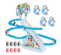 Jouet Avec Toboggan Penguin - Piste De Course Musicale Avec Pingouins 10,0x5,5x9,7 Pouces, Montagnes Russes Jouet Avec Clignotants LED | Jeu Interactif Multi-Usages Avec Piste D'Escalade
