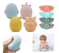 Jouet Bain Bébé, 8 pcs Jouets de Bain en Silicone avec Ouverture, Jouets à Presser Sensoriels avec Bateaux Empilables, Jouet Bain pour Le Bain Piscine La Plage Bebe Enfant
