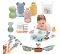 Jouet Bain Bébé, Lot de 16 Jouets de Bain Aspergeurs en Silicone, Jeux de Bain Bebe Animaux, Jouets pour Plage ou Plein Air, Jouets Empilables Enfant Jeux Educatif 1 2 3 Ans, Idéal Cadeaux pour Bébé