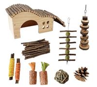 Jouet balançoire pour petit animal domestique en bois naturel à suspendre pour cage à oiseaux, lot de 10 pièces pour hamster, échelle d'escalade, fournitures d'animaux grimpants jouet de meulage des