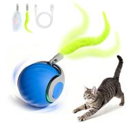 Jouet Balle Interactifs pour Chats, électrique Rechargeable Chat Intérieur avec Queue Duveteuse, Speedy Tail 2.0 Chat Ballon Roulante Automatique pour Chats Balle d'enrichissement -Bleu