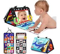 Jouet Bebe 0-3-6-9-12 Mois-Miroir D'éveil Pliable Avec Jouet De Dentition Et Livre Papier Froissé Sensoriel (Noir Et Blanc)