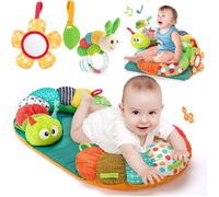 Jouet Bebe 0-3 6 9 Mois,3 en 1 Tummy Time Chenille Coussin Bebe Tapis d eveil Bebe avec Anneau Dentition Bebe,Hochet et Miroir,Jouet