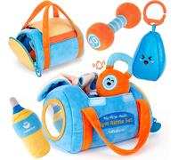 Jouet Bebe 0-3 6 Mois Peluche Motricité Sensoriel Set Mit Haltère,Hochets,Papier Froissé&Miroir,Jouet Montessori D'Activité Et Développement Pour Bebe Cadeau Naissance Fille Garcon