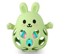 Jouet Bébé 0-6 Mois - Balle de Préhension Hochet Sans BPA Anneau Dentition, Jouet Sensoriel Montessori Inspiré & Cadeau Naissance, Baptême, Noël (Lapin, Vert Olive)