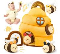 Jouet Bebe - 6-en-1 Ruche en Peluche -5 Abeilles - Musicale IC,hochet, clochette plate,couinement et froissement de papier - 6 Mois+