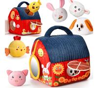 Jouet Bébé 6 Mois 1 An , Jouet d'Éveil Sensoriel sur le Thème de la Ferme avec des Animaux en Peluche et un Hochet - Jouets Montessori pour Enfant, Cadeau pour Garçon et Fille, Jeux Bébé 6 9 12 Mois