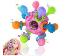 Jouet Bebe 6 Mois - Anneau Dentition Hochet Bebe 0-3 Mois, Balle Sensorielle Bebe avec Secouer/Claquer/Rotation, Jouet Bebe 4 8 9 12 Mois, Cadeau Naissance Fille Enfant et Garçon (Rose)