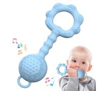 Jouet Bebe 6 Mois, Hochet Bebe 0-3 Mois, Hochet Et Jouet De Dentition 2 En 1 Pour Apaiser Les Gencives Douloureuses Et Divertir Les Tout-Petits, Silicone De QualitÉ Alimentaire(Bleu)