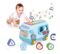 Jouet bébé - Bus sensoriel musical - Xylophone - Jouet à tirer - Trieur de formes